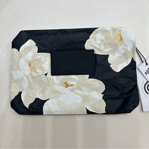 ALOHA Collection Small Pouch Black Cream Floral Zipper Tyvek Water Resistant